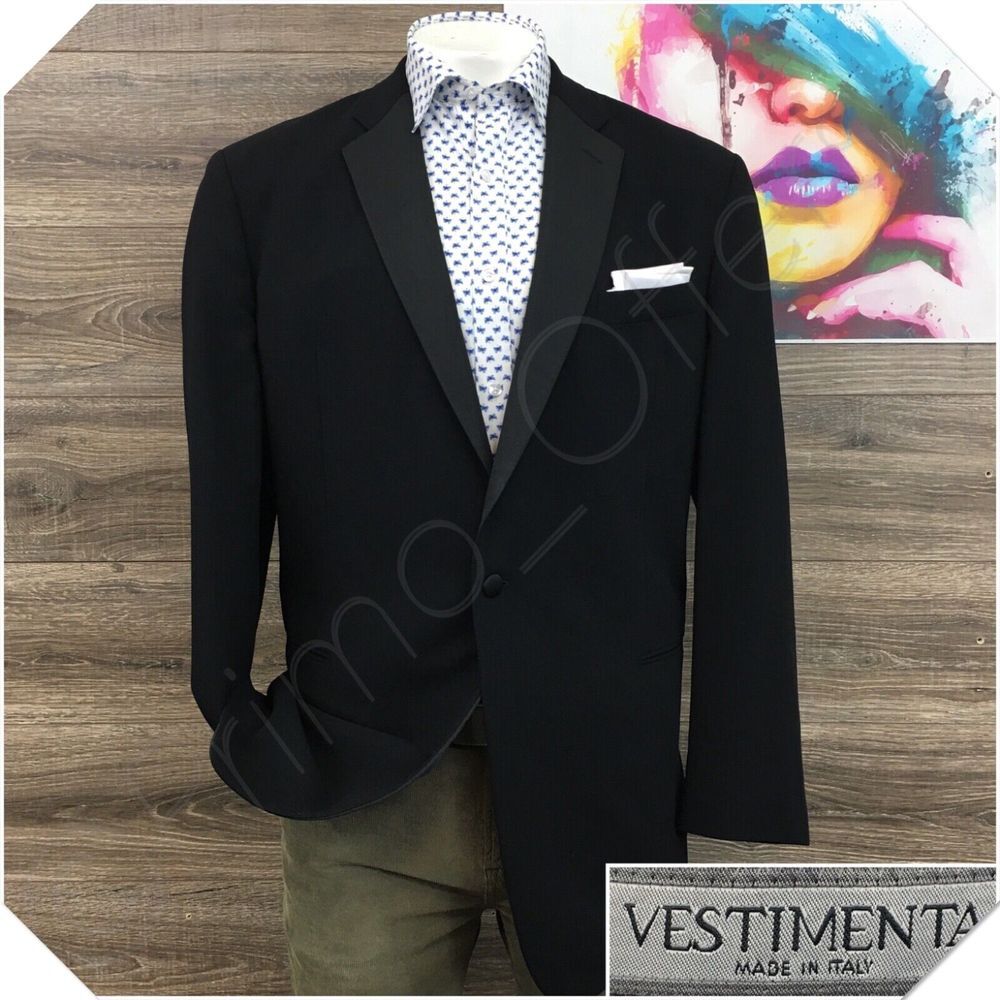 VESTIMENTA Mens Tuxedo Jacket Blazer Sport Coat Casual Size 44L Wool Black Suit